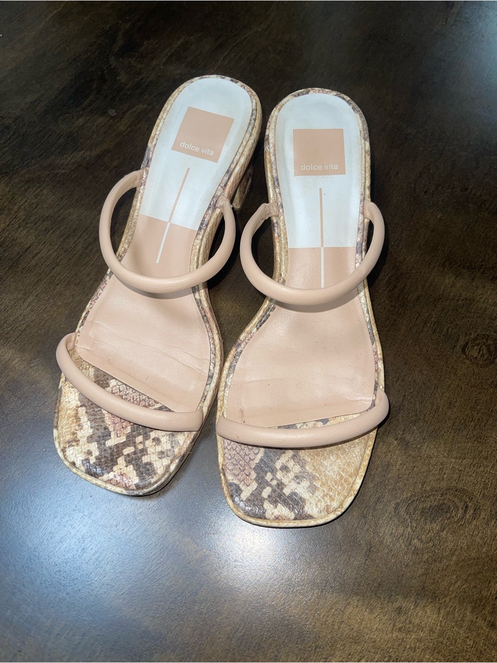 Dolce Vita Nude Pink Snake-Print Slide Heels